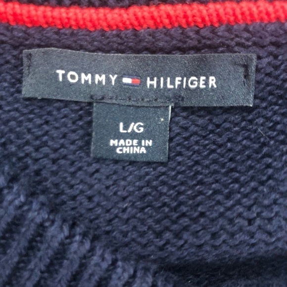 Tommy Hilfiger Navy Red Zigzag Cardigan Sweater L Button Up SOFT Argyle Fall - Picture 5 of 6